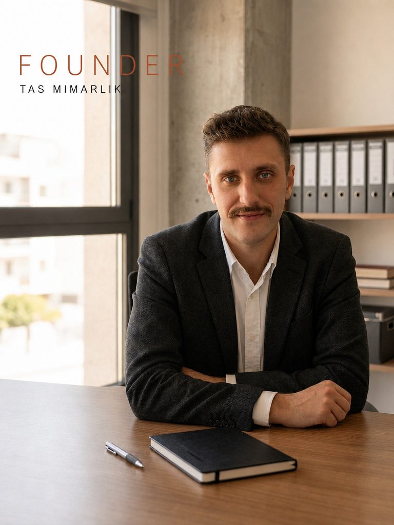 Mimar Zeki Cenk Taş, İzmit Yahyakaptan'daki ofisinde çalışma masasında